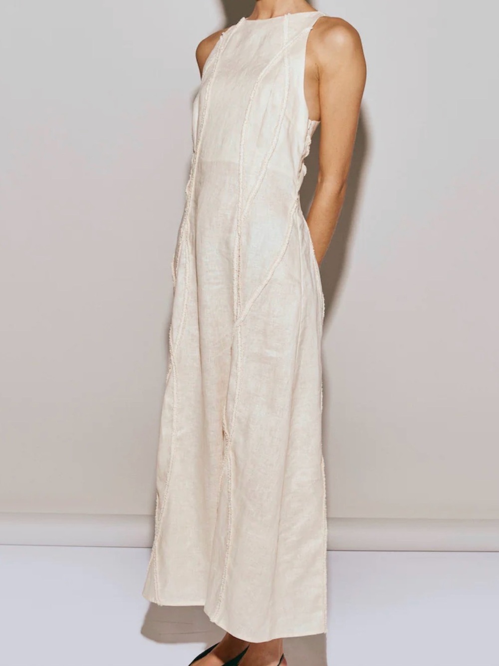 VRG GRL Ana Sleeveless Cream Linen Maxi Dress Wave, NWT